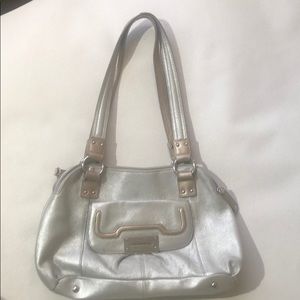 Metallic real leather shoulder bag